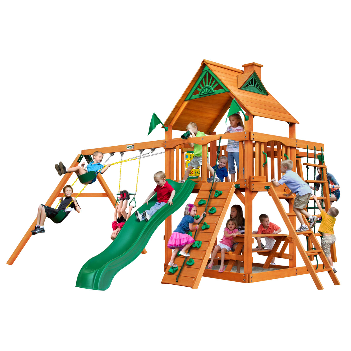 Wooden Swing Set with Monkey Bars and Picnic Table Q359