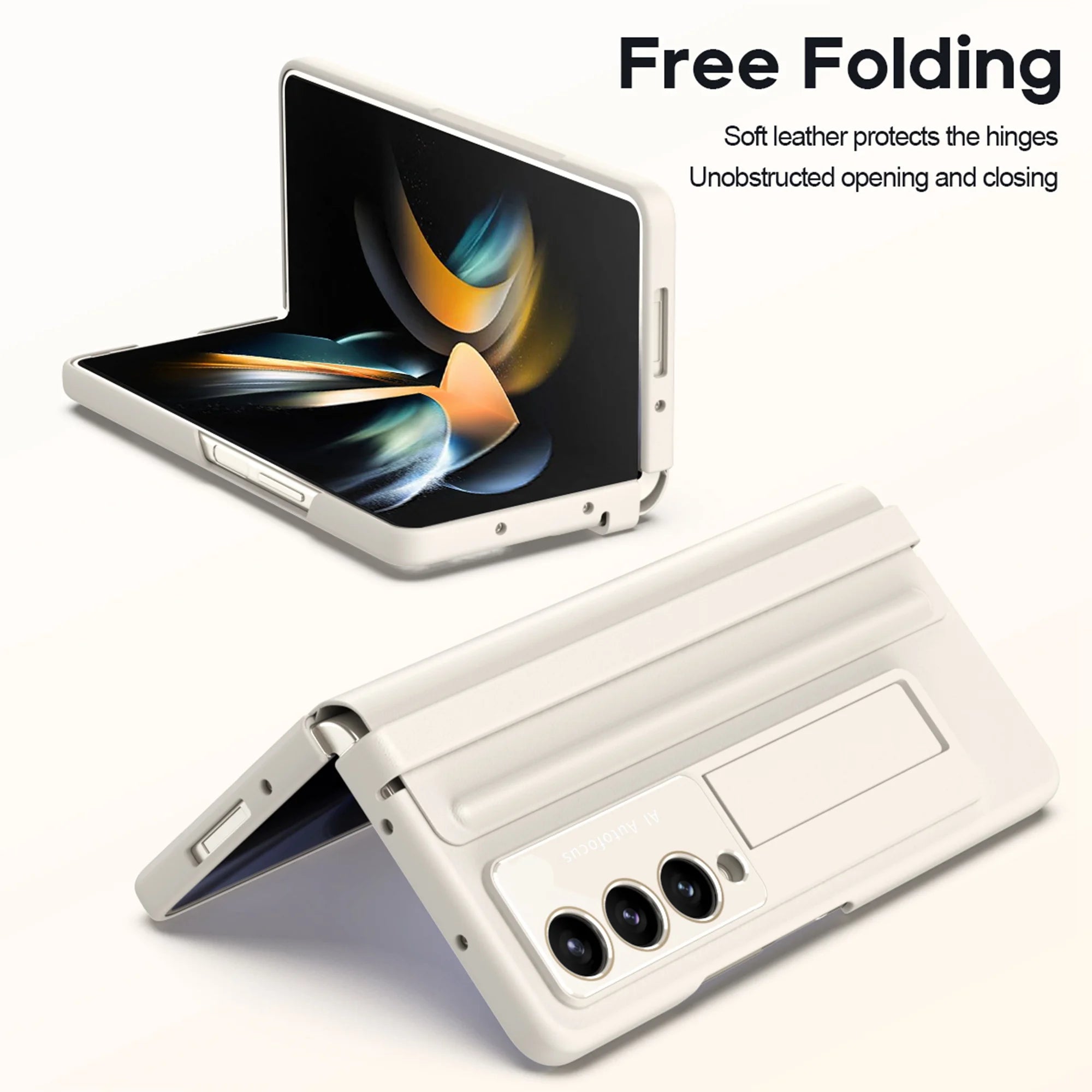 White Ultra Thin Magnetic Kickstand Phone Case for Samsung Galaxy Z Fold 4 W388
