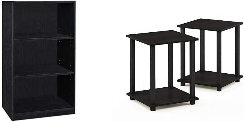 3-Tier Adjustable Shelf Bookcase, Black, End Table, Espresso/Black O203