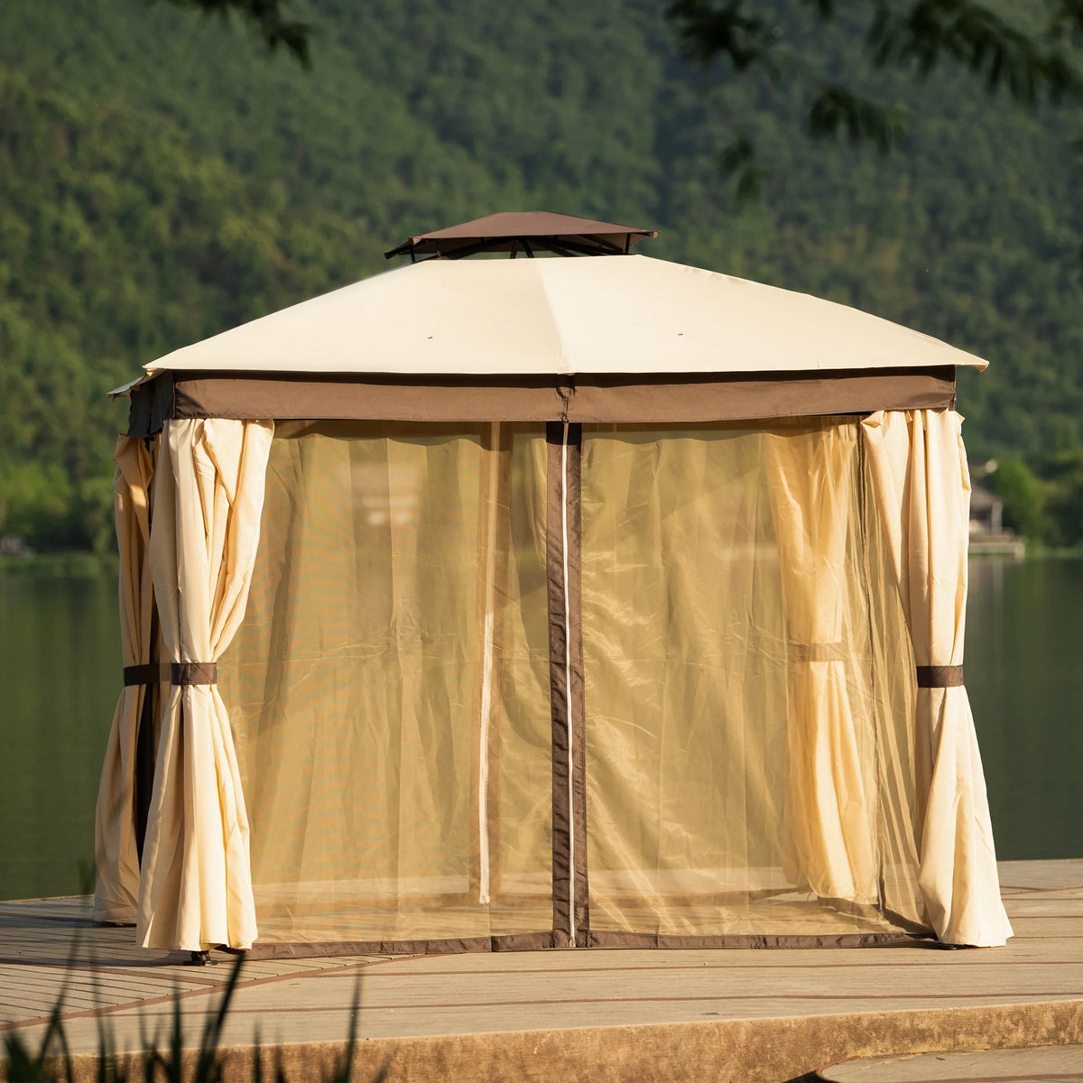 10' X 10' Outdoor Gazebo Tent with Metal Frame, khaki S170130
