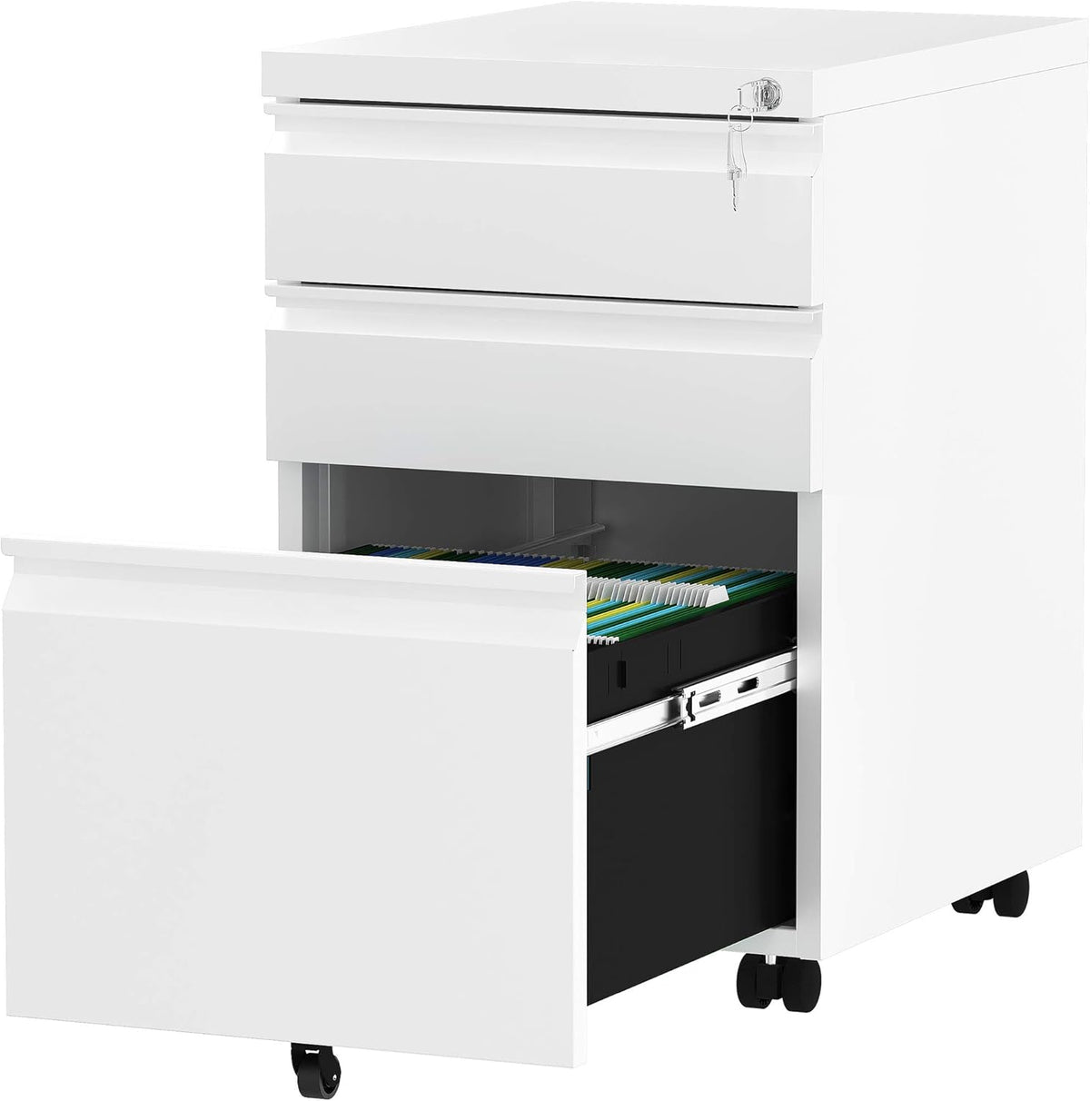 Black 3-Drawer Mobile File Cabinet with Lock E992409