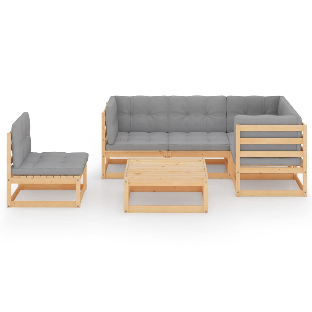 6 Piece Gray Cushioned Pinewood Sectional Sofa Set F632098