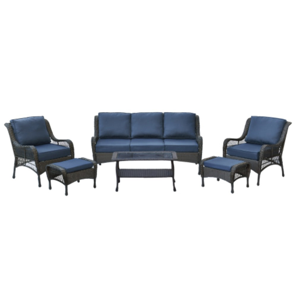 6-Piece Rattan Outdoor Conversation Set Navy Blue Metal H187