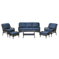 6-Piece Rattan Outdoor Conversation Set Navy Blue Metal H187