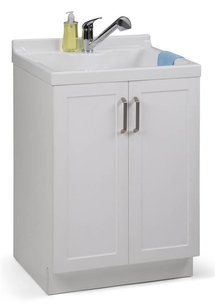 Laundry Cabinet with Pull-Out Faucet and ABS Sink, Pure White F1377