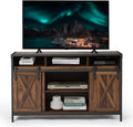 Barn Door Wood Electric Fireplace TV Stand with Storage Cabinets and Infrared Heater I803559