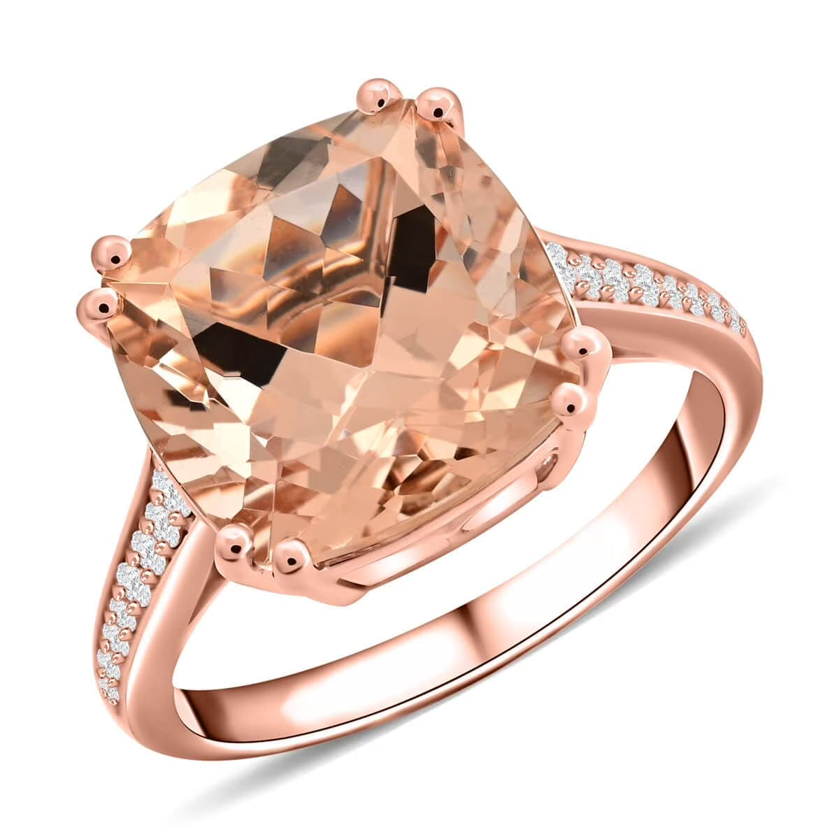 14K Rose Gold Morganite White Diamond Solitaire Ring Size 7 Ct 4.21 P347368