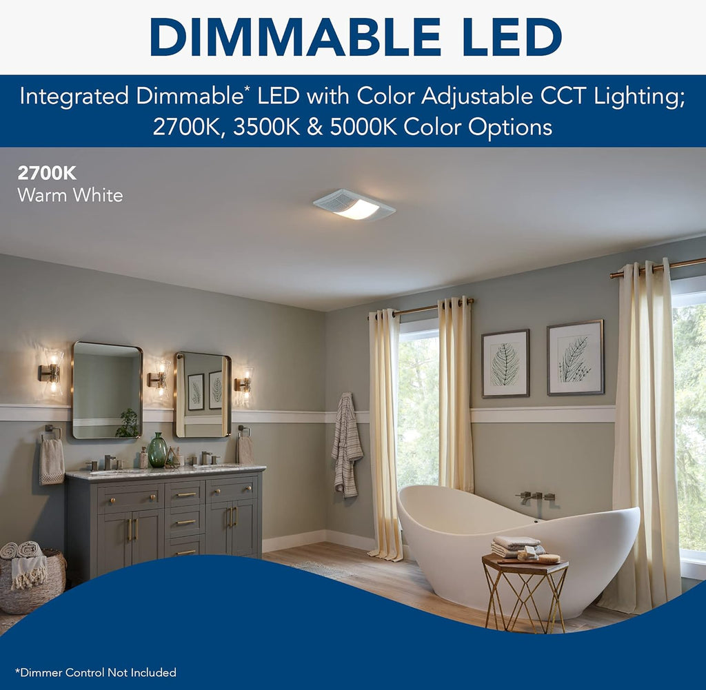 White Dimmable LED Bath Fan Exhaust Cover Grille, 80 CFM H540