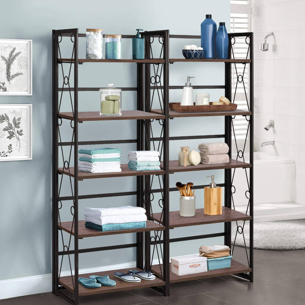 5 Tier Bookshelf Set of 2 with Metal Fram D795542