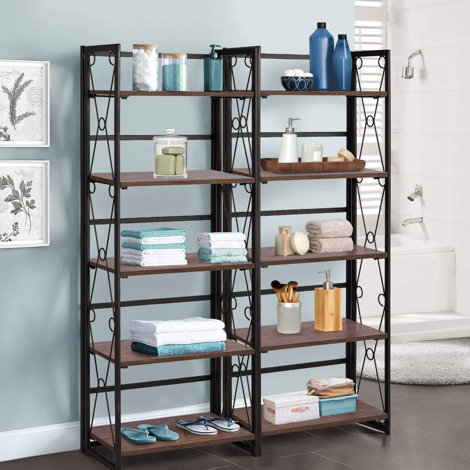 5 Tier Bookshelf Set of 2 with Metal Fram D795542