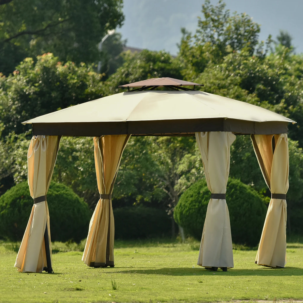 10' X 10' Outdoor Gazebo Tent with Metal Frame, khaki S170130
