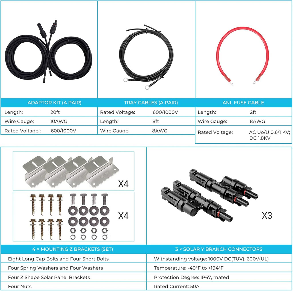 400 Watt 12 Volt 4 Pcs 100W Panel 40A MPPT Charge Controller Bluetooth Module Mounting Z Brackets Adaptor Kit Tray Cables Set Solar Power System J20521