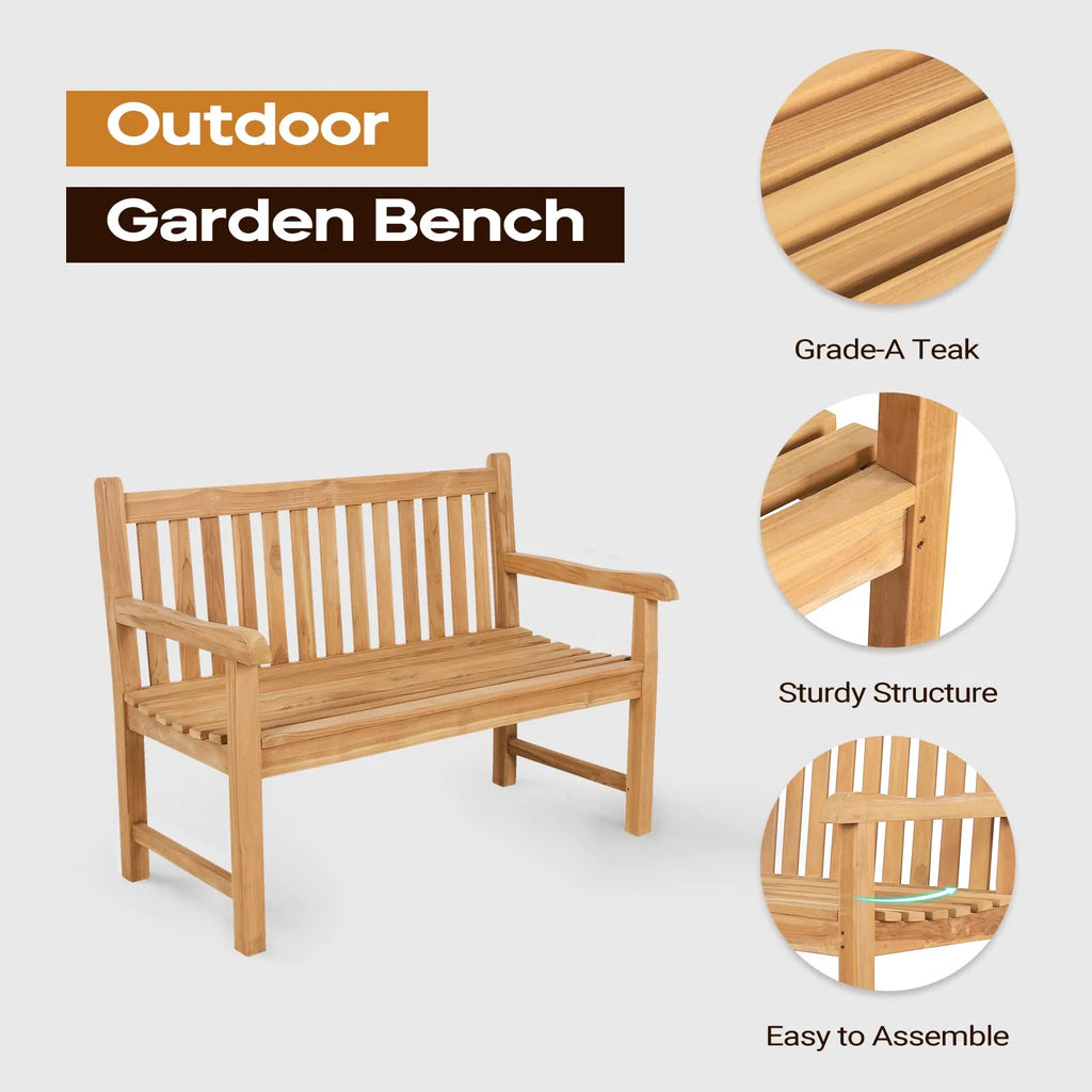 Teak Wooden Outdoor Garden Bench with Armrest D897035