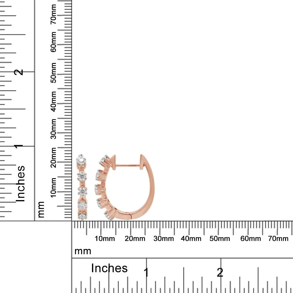1 Carat Round Cut Lab Created Moissanite Five Stone Hoop Earrings In 14K Rose Gold Over Sterling Silver K34721