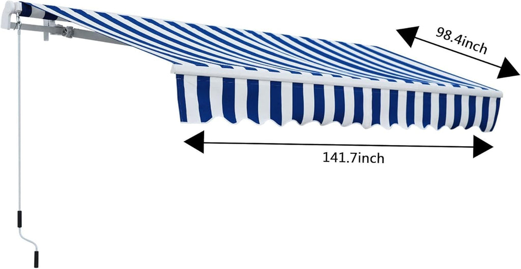 Manual Retractable Patio Door Window Awning Canopy Sunshade Shelter Outdoor Front Door Window Awning Patio Canopy Rain Cover UV Protected Eaves 11.8 x 8.2 FT R561954