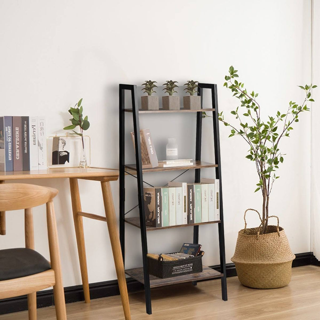 4-Tier Ladder Bookcase Shelf - Black O8508