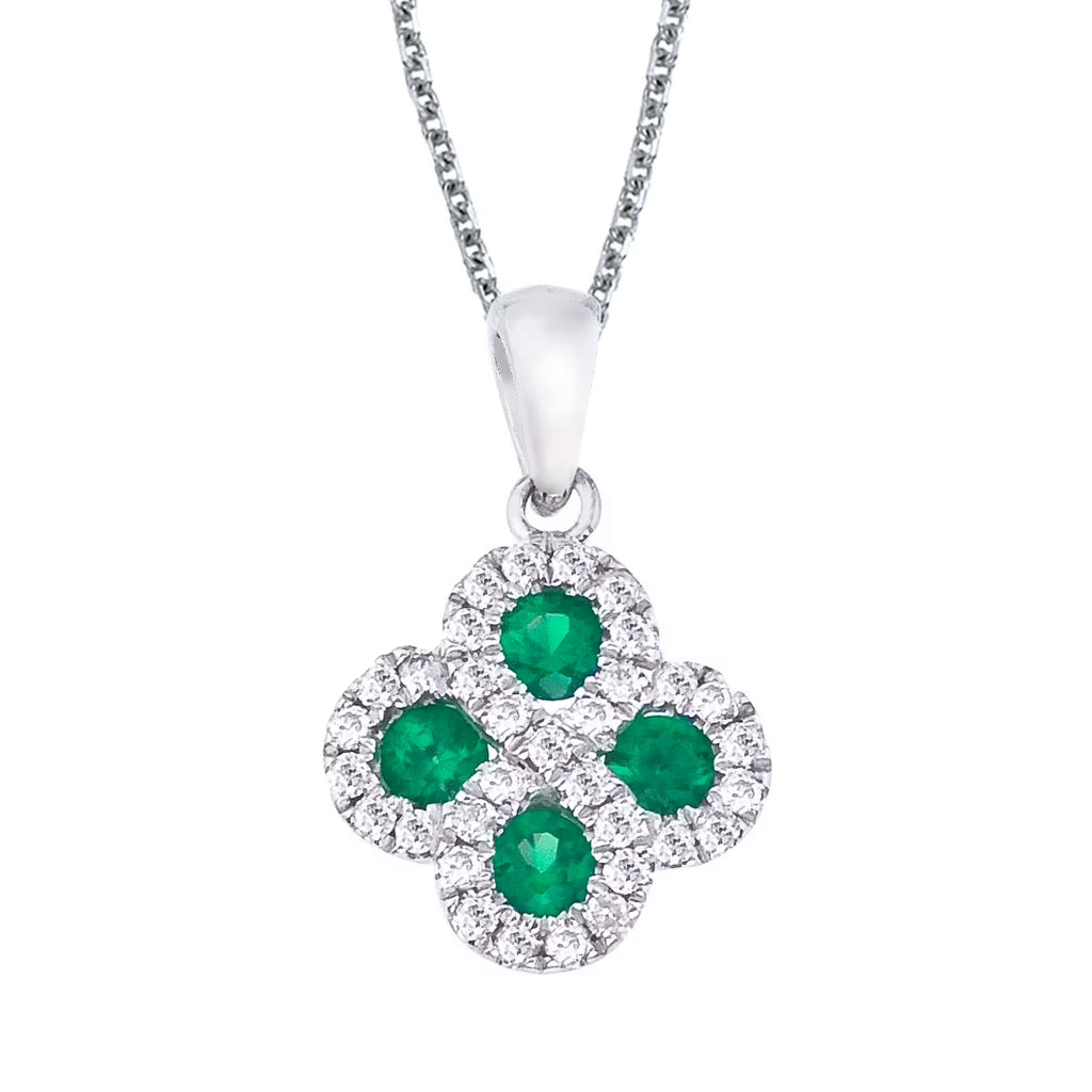Emerald and Diamond Clover Pendant with 18" Chain S1739