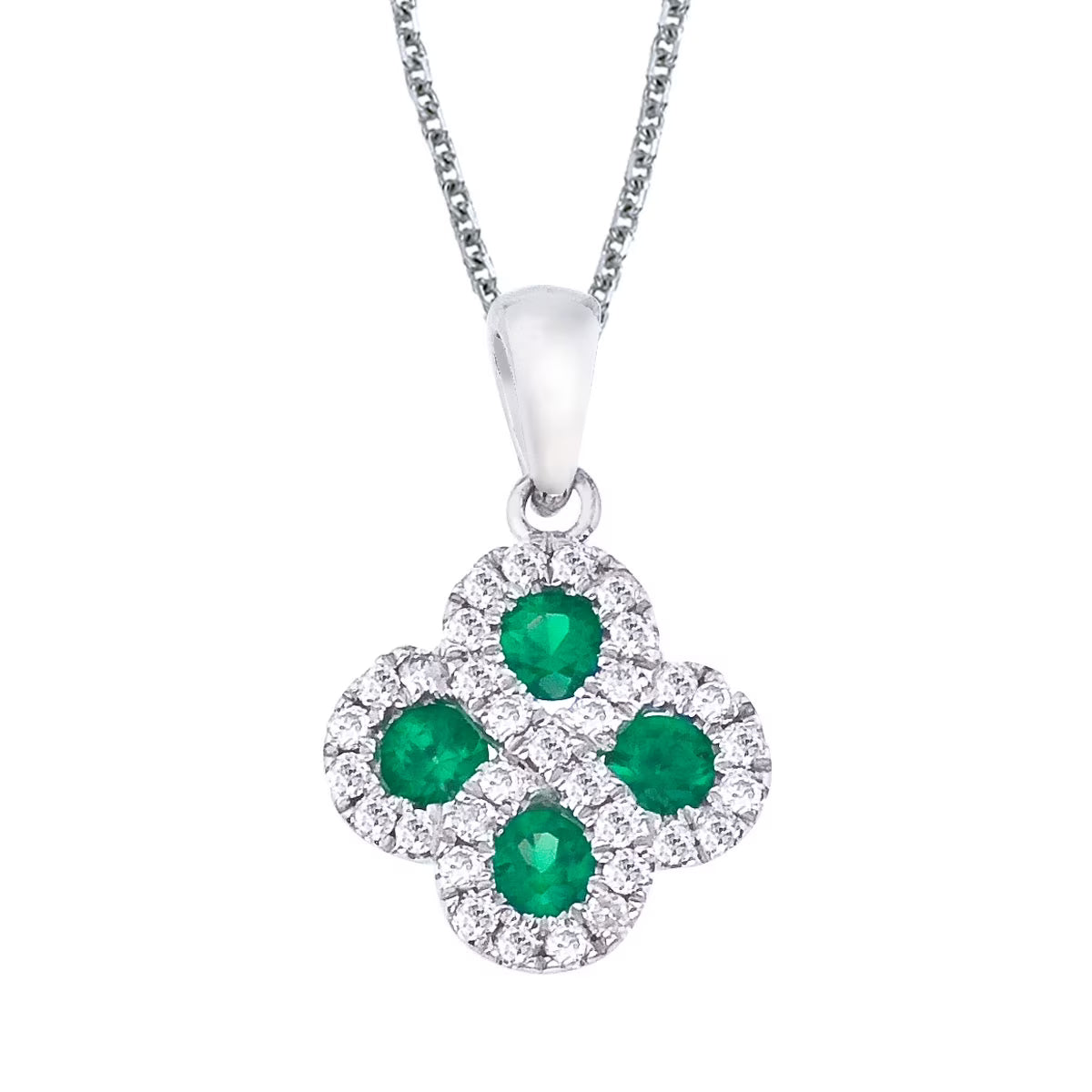 Emerald and Diamond Clover Pendant with 18" Chain S1739