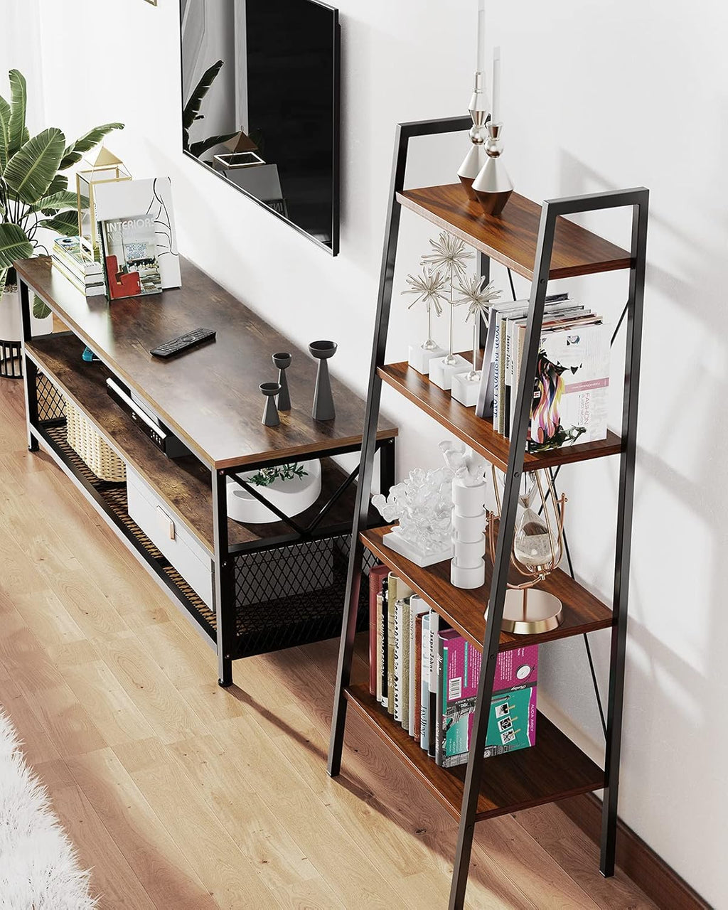 4-Tier Industrial Ladder Bookcase R7670