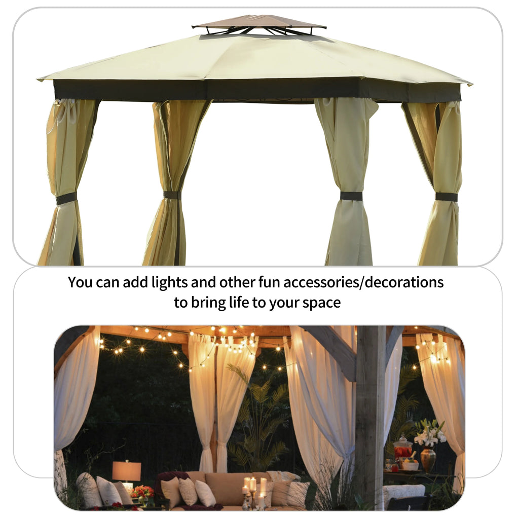 10' X 10' Outdoor Gazebo Tent with Metal Frame, khaki S170130