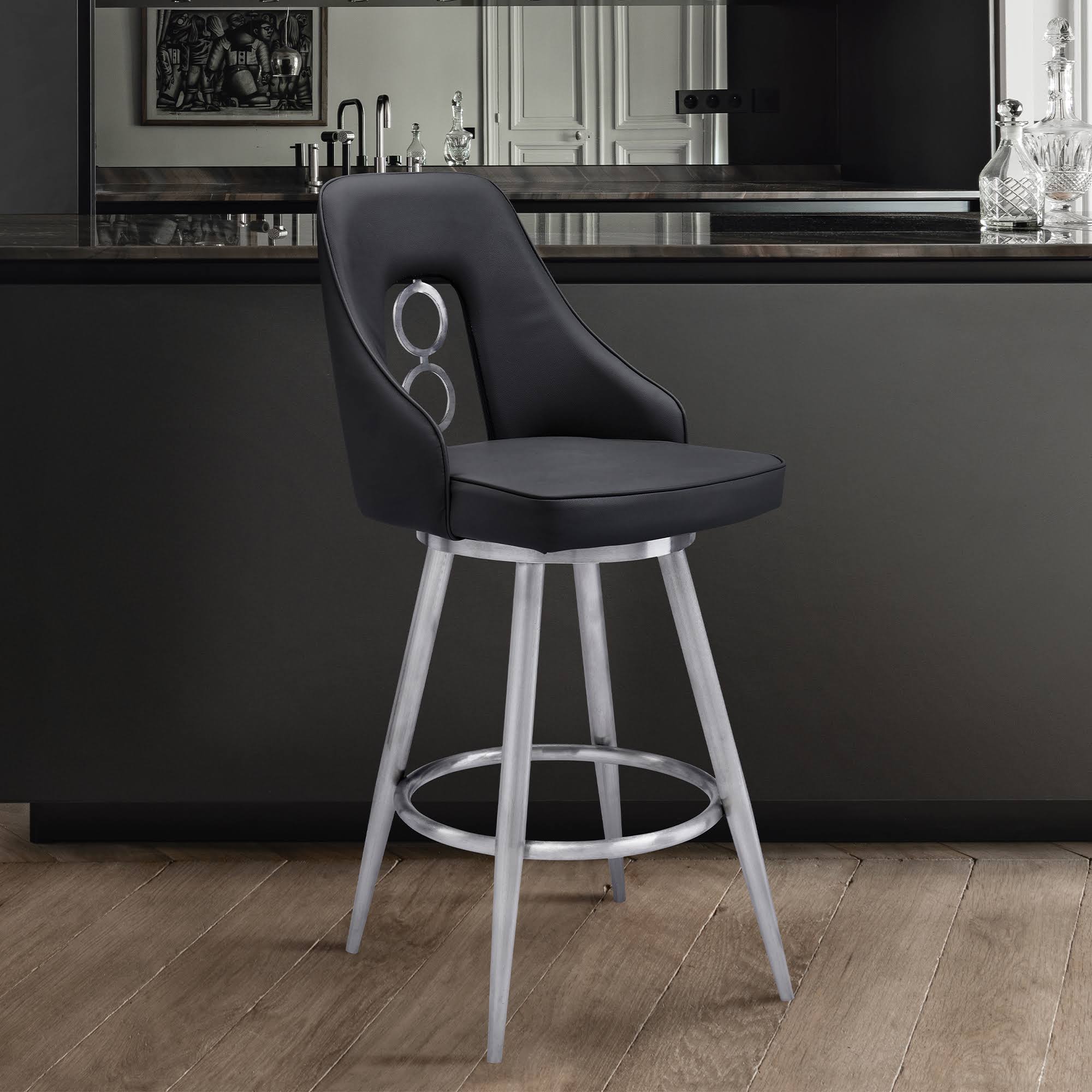 Black Faux Leather Bar Height Barstool B1896