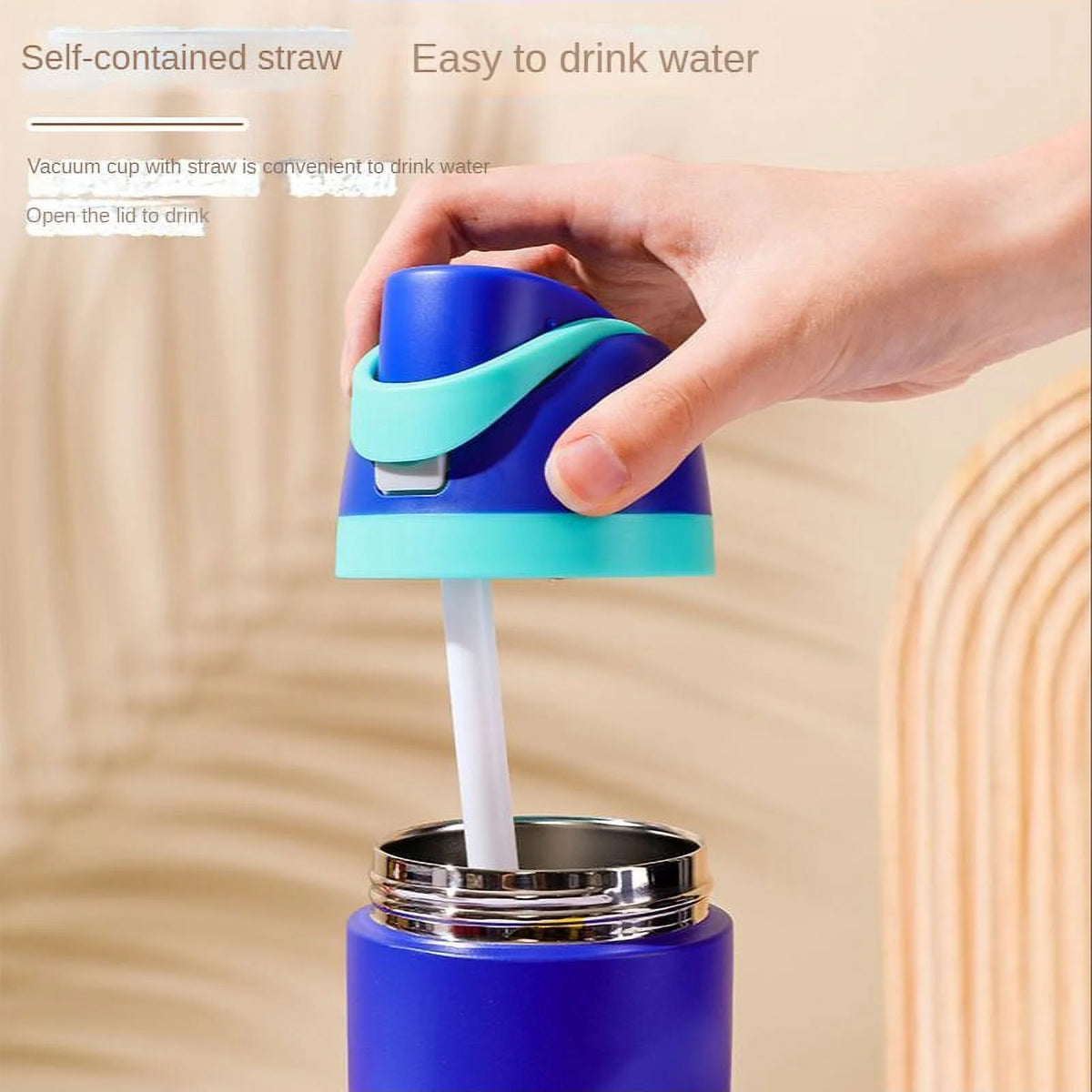 Blue Insulated Stainless Steel Water Bottle with Straw, 20oz Y70779