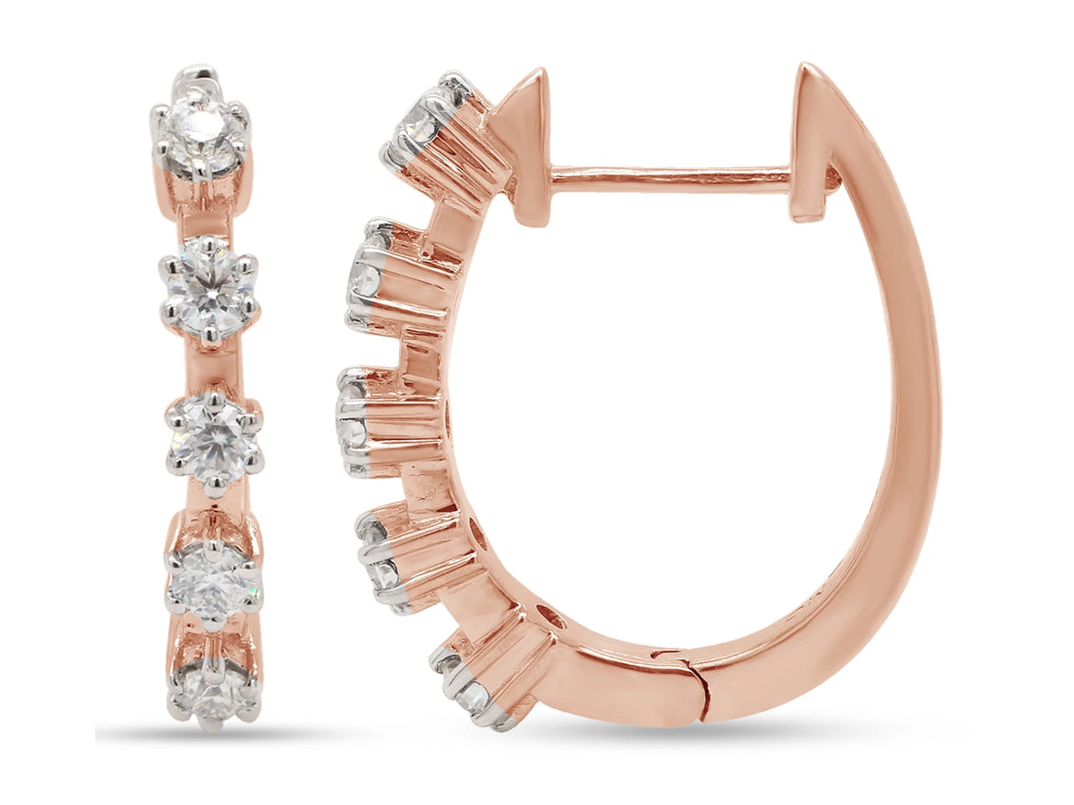 1 Carat Round Cut Lab Created Moissanite Five Stone Hoop Earrings In 14K Rose Gold Over Sterling Silver K34721