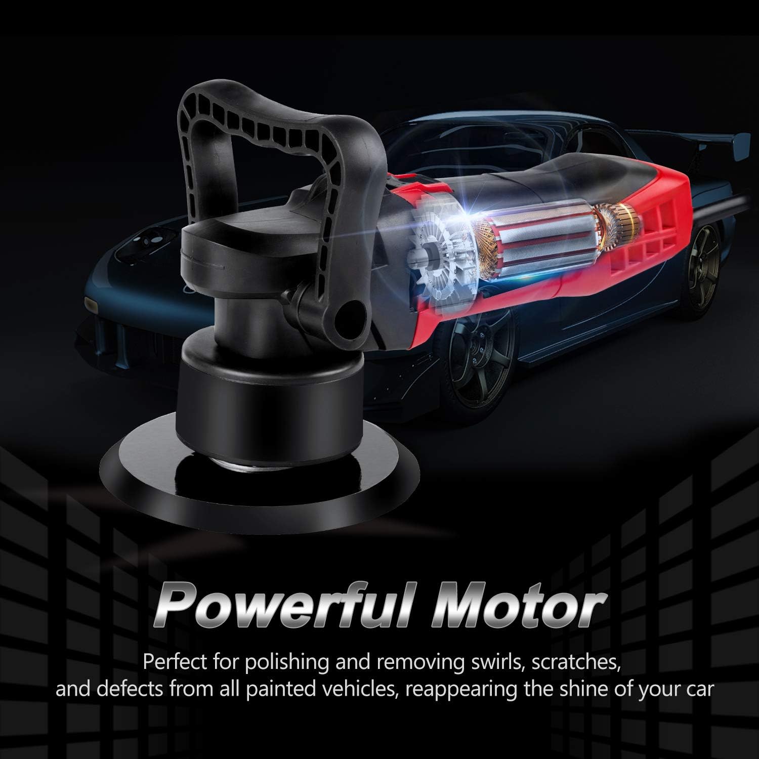 6-inch Dual Action Random Orbital Car Buffer Polisher with Variable Speed, 3 Foam Pads R5126