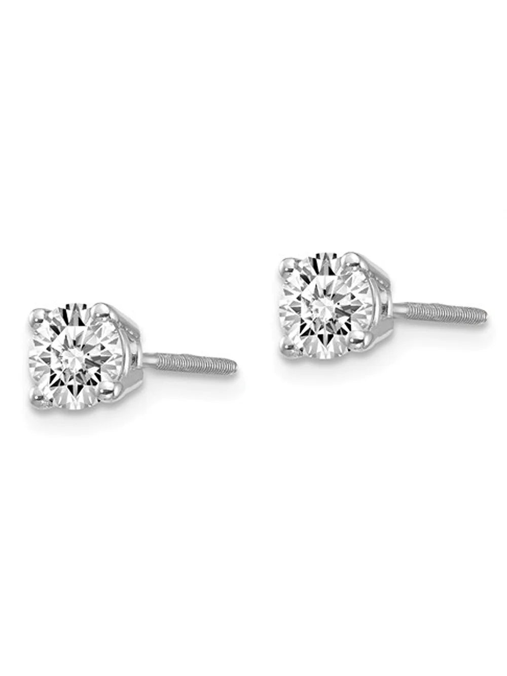 14K White Gold Diamond Solitaire Stud Earrings with Screwbacks R9768