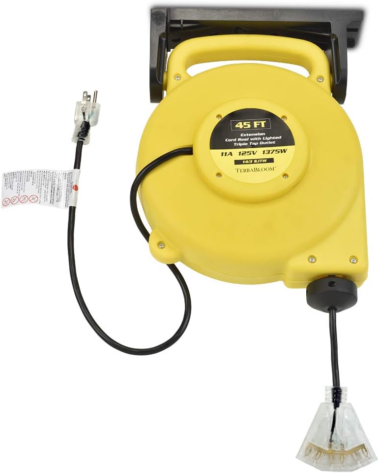 25 Ft 12/3 Retractable Extension Cord Reel with 3 Electrical Outlets Black V5264