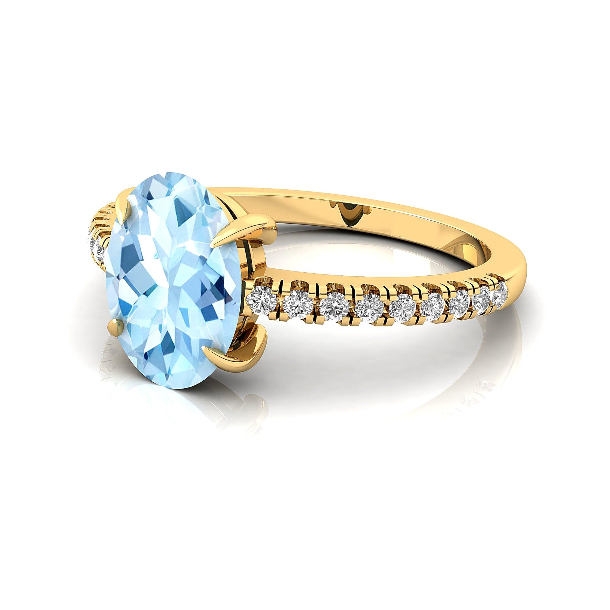 Aquamarine Diamond 14k Solid Gold Ring R37446