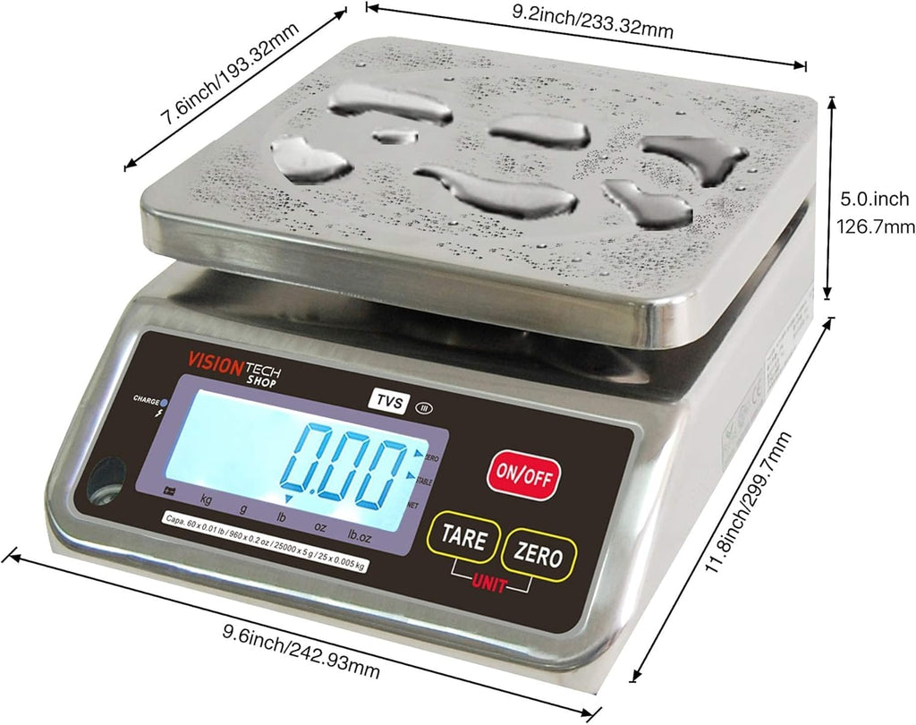 Stainless Steel Washdown Scale, 6lb Capacity, Dual Display A192573