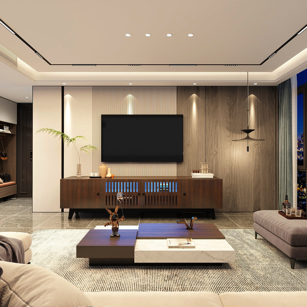 Brown 66 in TV Stand with Storage and LED Light V14270