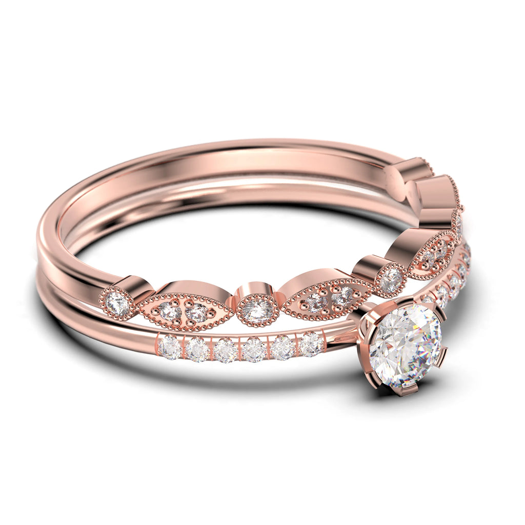 1.05 Carat Round Cut Diamond Moissanite Engagement Ring in 10k Solid Rose Gold N84660