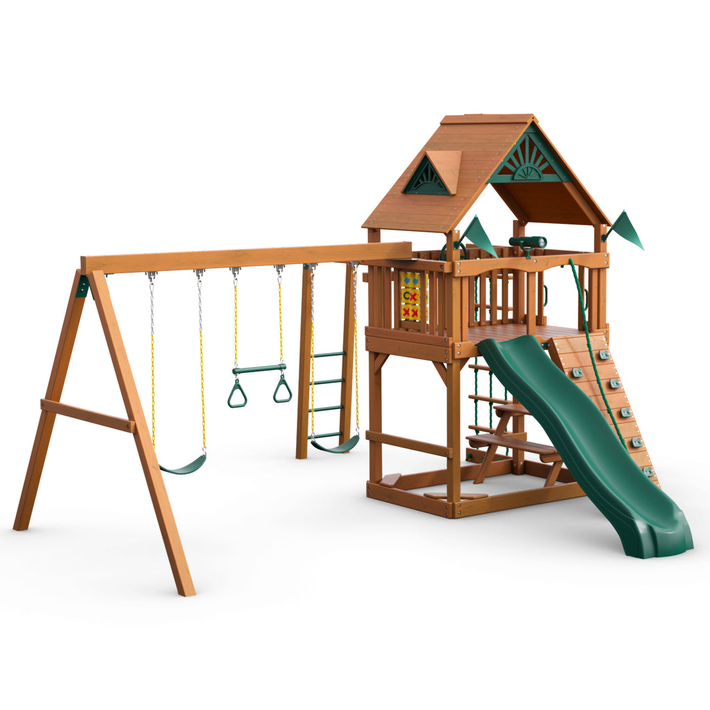 Wooden Swing Set with Monkey Bars and Picnic Table Q359