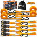 Ratchet Straps Heavy Duty Tie Down Strap Set 2200 Break Strength 1" x 17' 4pk with Soft Loops Coated Deep S-Hook & Carry Bag D67771