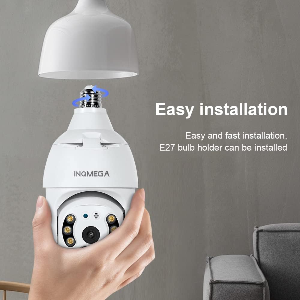 2K 3.0MP Light Bulb Camera with E27 Connector, Wireless PTZ Security Camera P5984