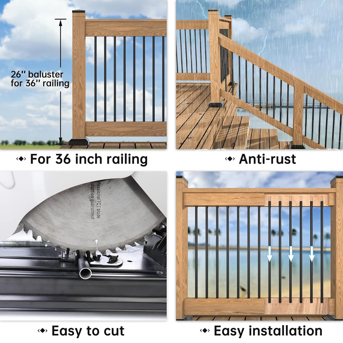 50pack 26" x 3/4" Black Aluminum Deck Balusters T648205