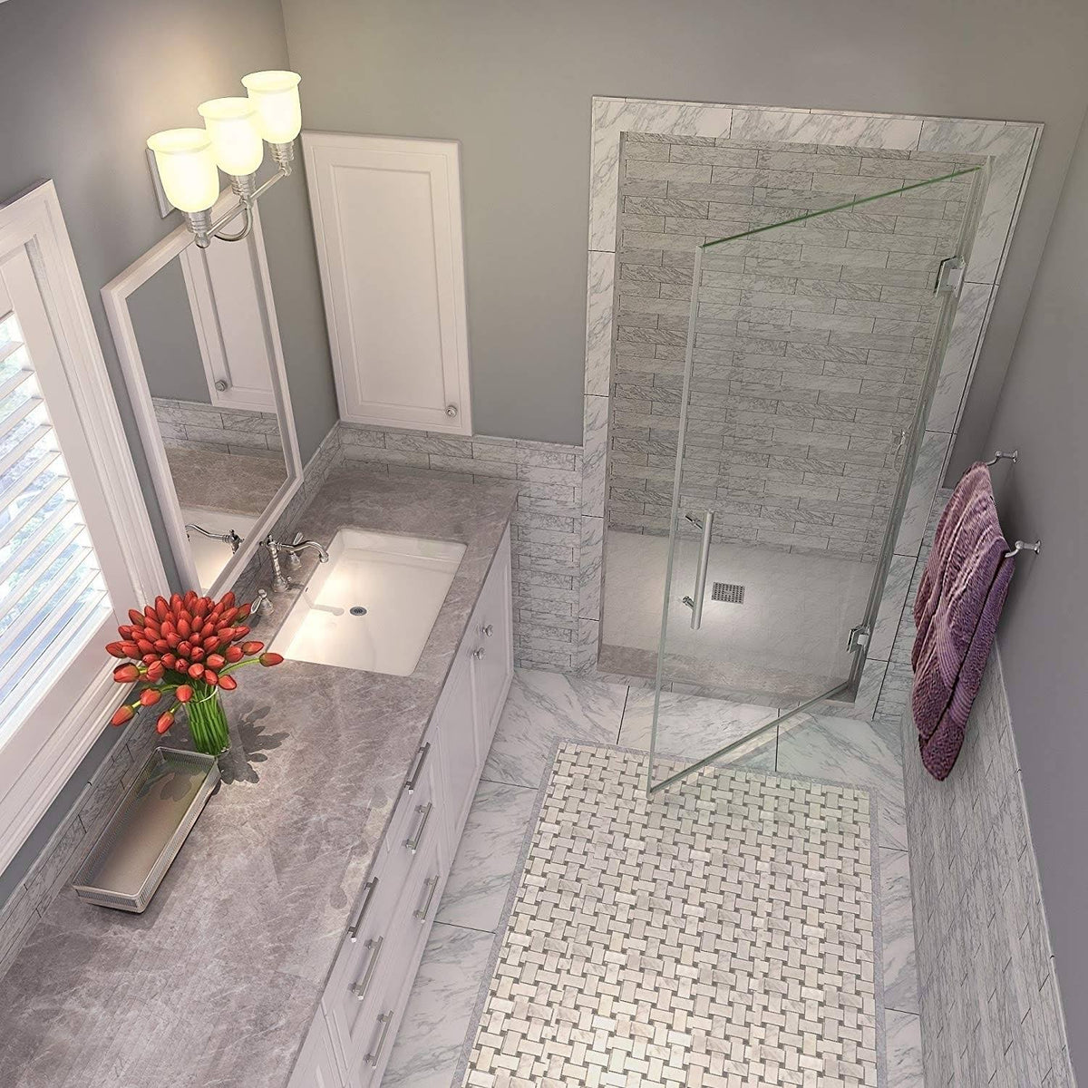 72x22 High x 22x22 Wide Frameless Shower Door Stainless Steel S7743