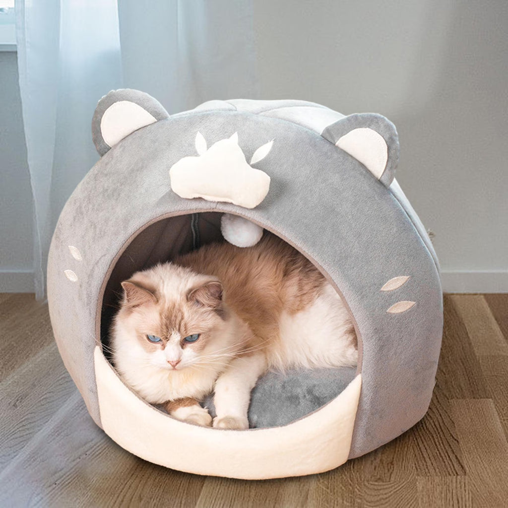 Covered Cat Bed House Tent with Plush Ball Inner Cushion V8288