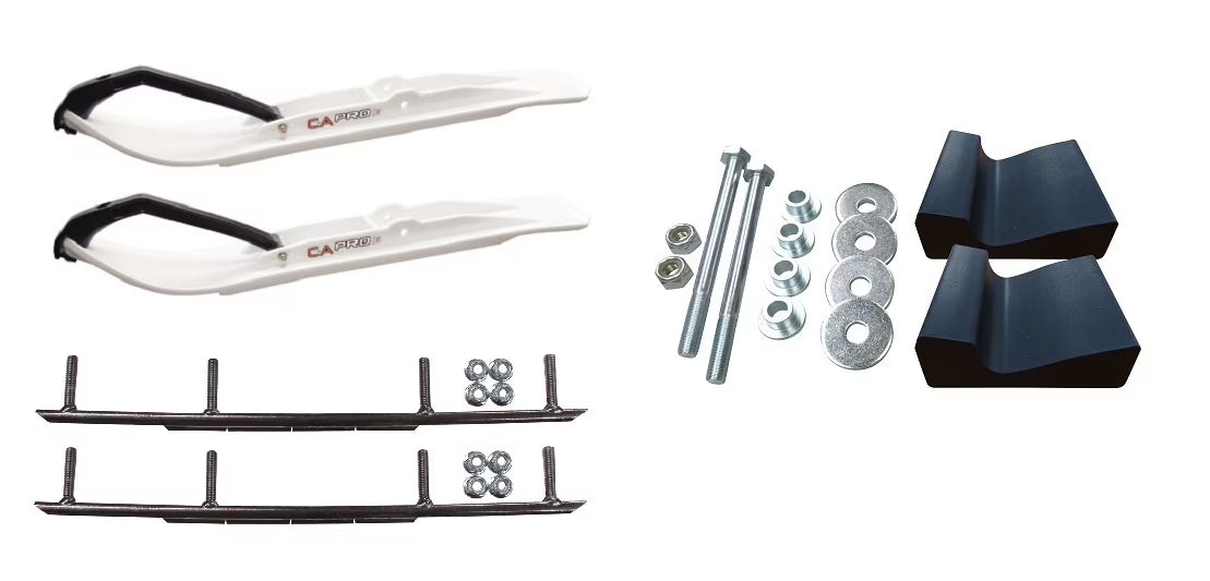 White XT Snowmobile Skis with 8" Round Bars Complete Kit M399686