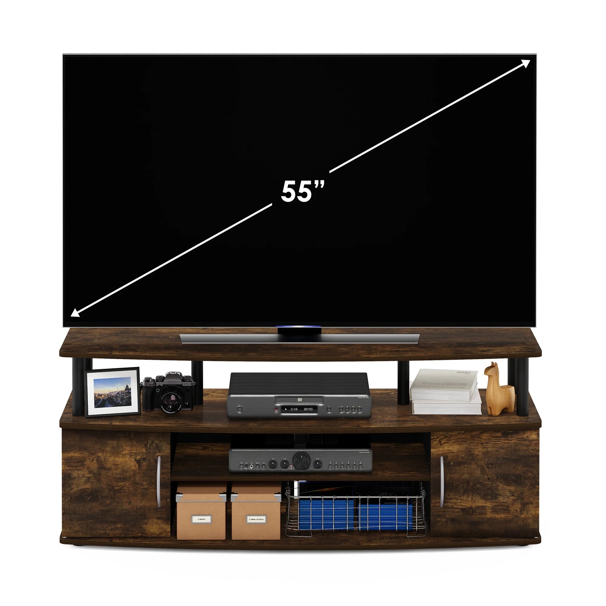 Large Entertainment Center for 55-IN TV, Amber Pine/Black X638909