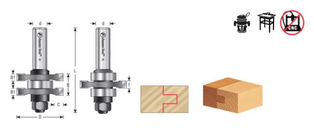 2-pc Carbide Tipped Tongue & Groove 3/8 Kerf x 1-5/8 D x 17/32 CH x 1/2x22 Shank A947