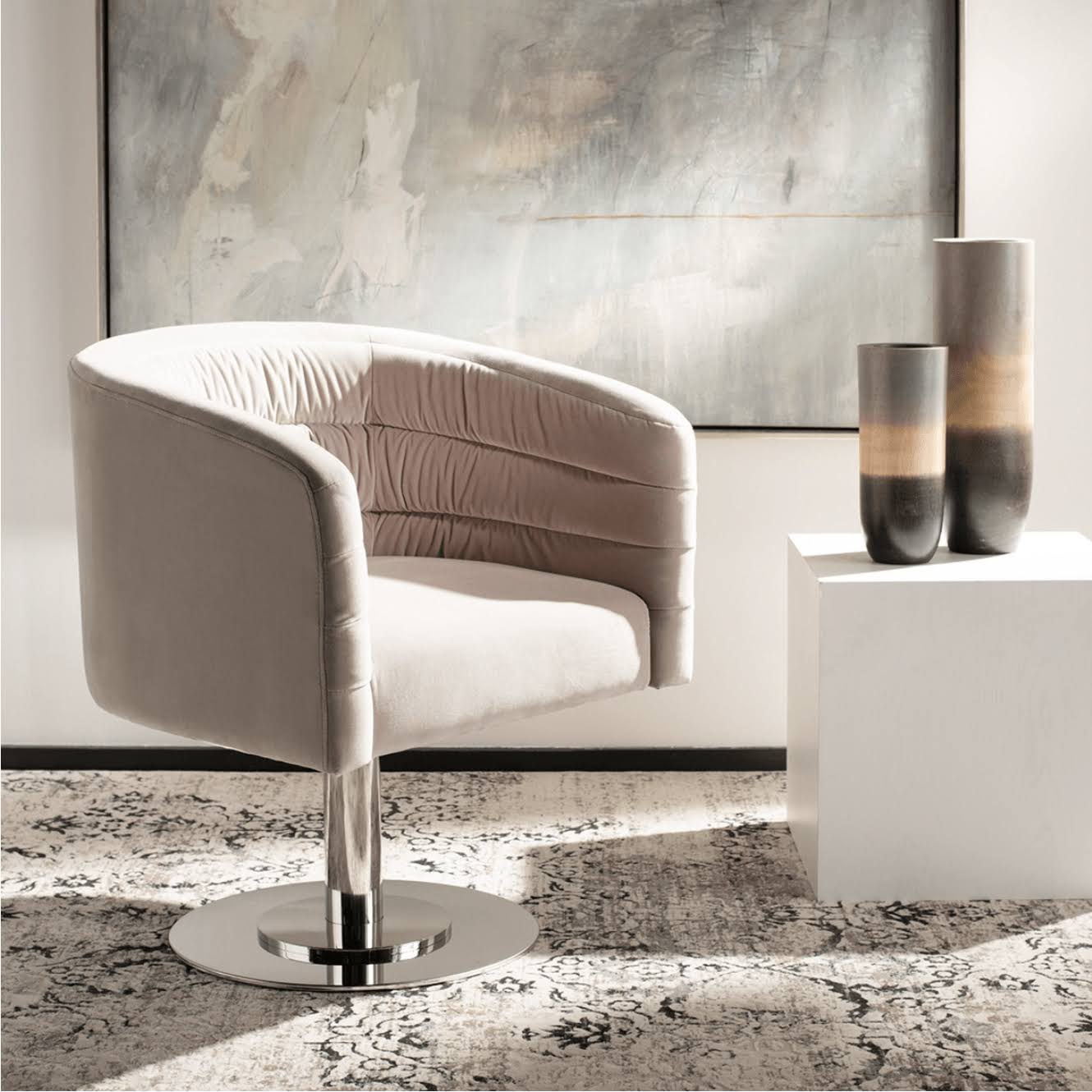 Almond Velvet Swivel Tub Chair E2634