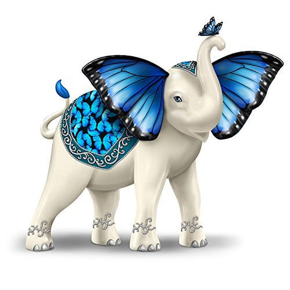 Blue Morpho Butterfly and Elephant Hand-Painted Figurine Y4451