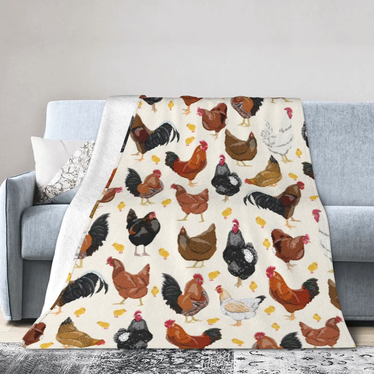 Fleece Plush Throw Blanket Roosters And Chickens (40"X30") S4878