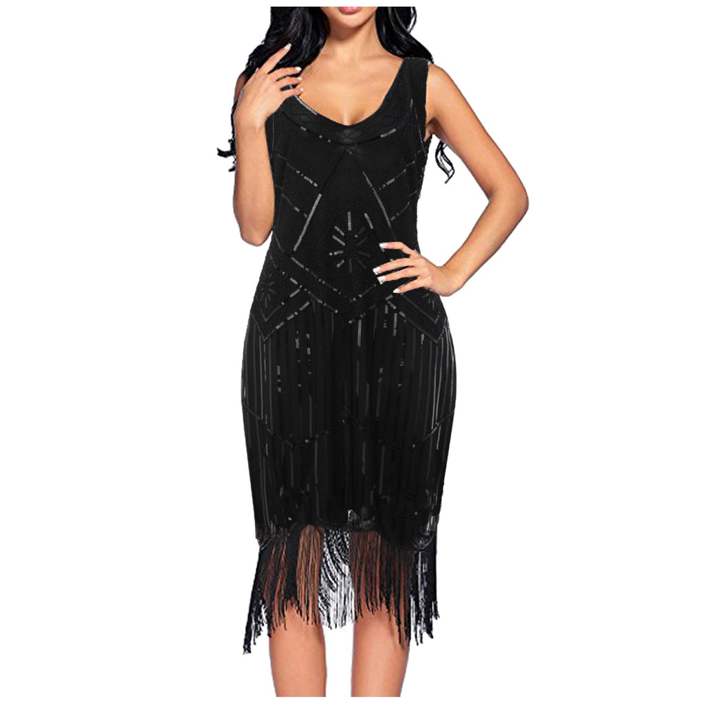Easter Vintage Sequin Beaded Tassels Party Gown Dress P9765