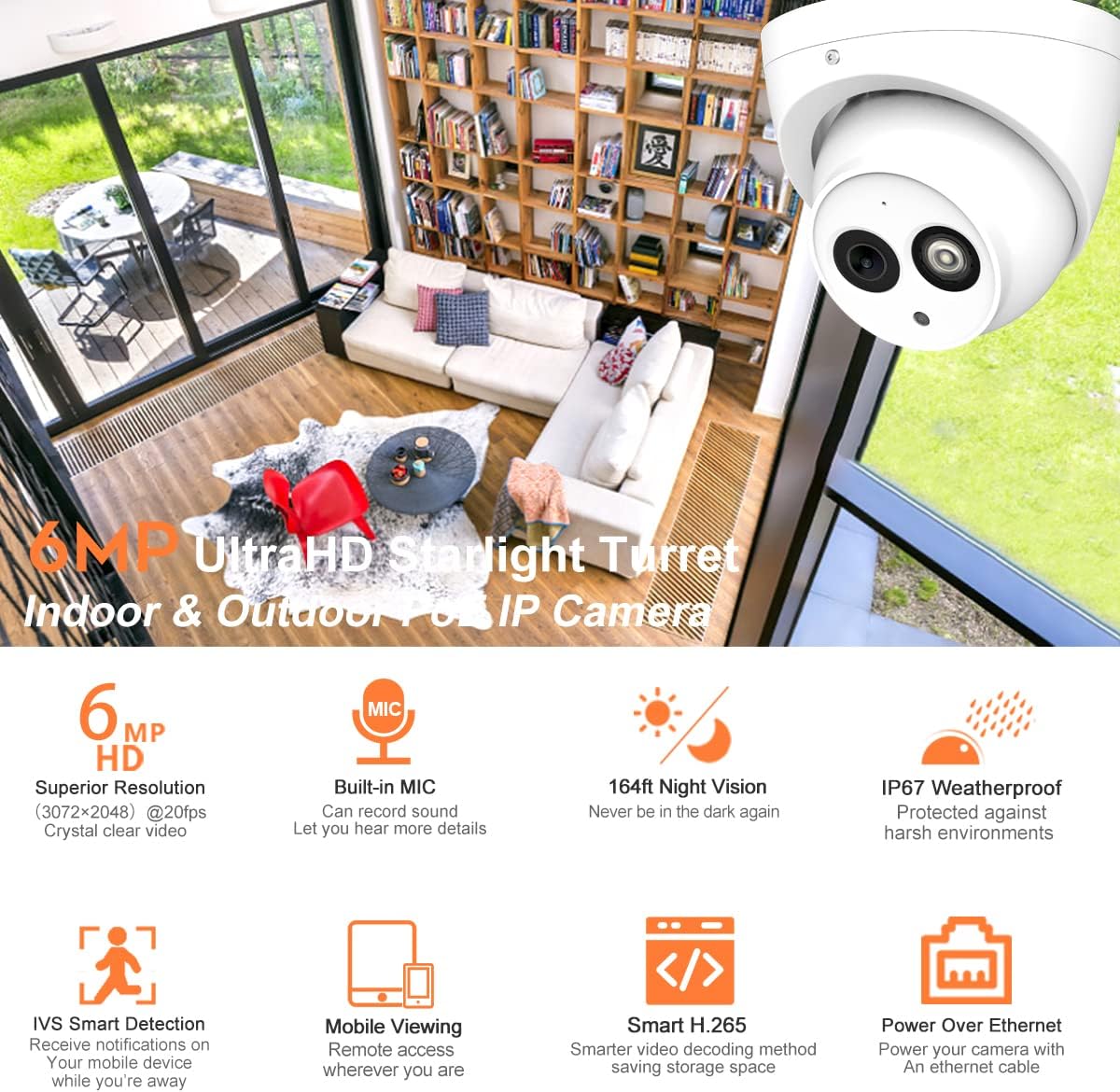 6MP PoE IP Turret Camera with Built-in Mic V52807