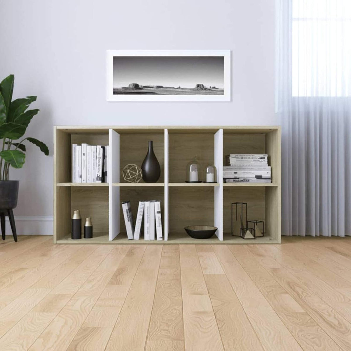 White and Sonoma Oak Book Cabinet Sideboard 26inch x11.8inch x51.2inch F324