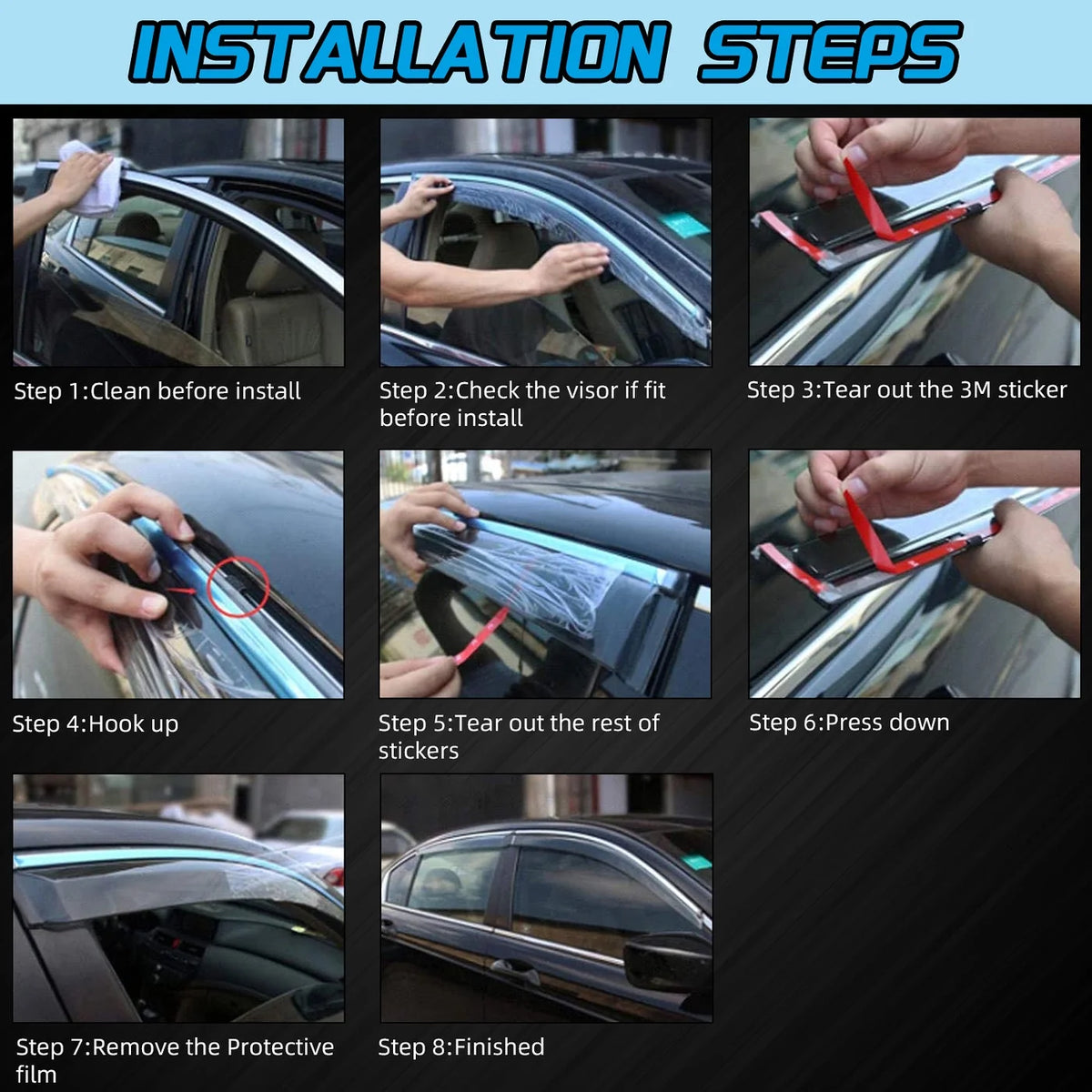 4Pcs Smoke Tinted Vent Window Visors With Chrome Trim I8873